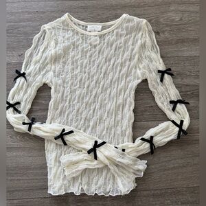 Full Tilt Cream Long Sleeve Knit Top with Black Bow Details